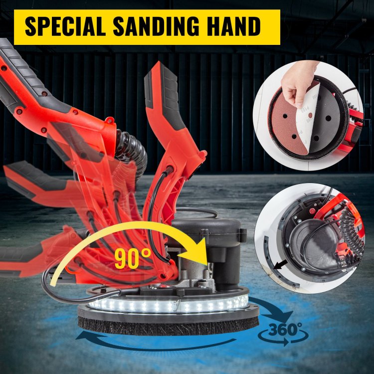 Drywall Sander 850W, Electric Drywall Sander, Variable Speed 800 1750 Rpm, Foldable Sheetrock Sander, With Telescope Handle, Electric Sander, With Led Strip Light And Vacuum Bag, Wall Sander