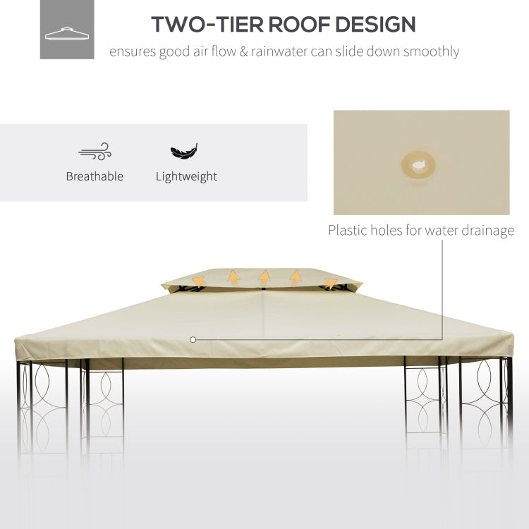 Outsunny 13' X 10' Gazebo Replacement Canopy, 2 Tier Top Uv Cover For 9.84' X 9.84' Outdoor Gazebo, Cream White Top Only