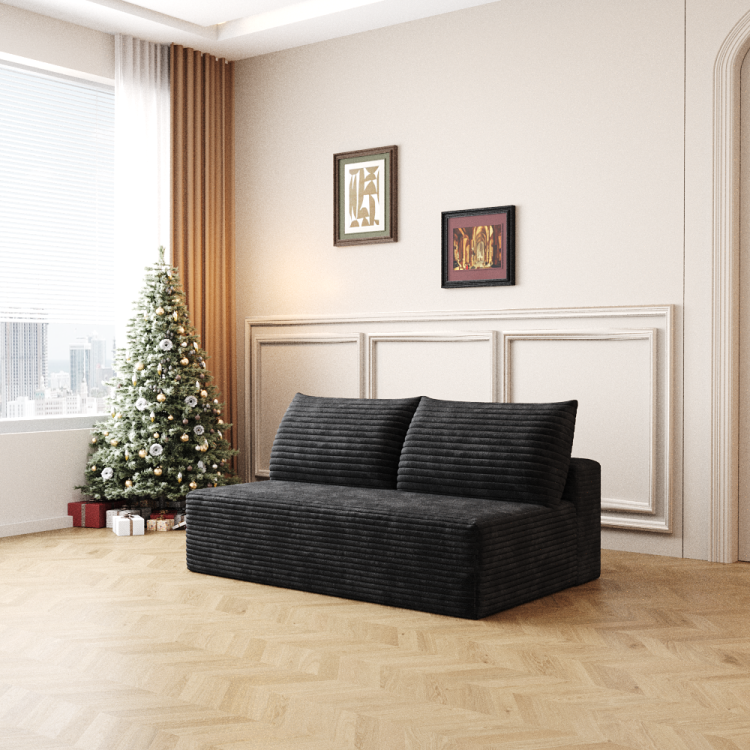 Cloud Sectional Couch,Modern Modular Sofa With Deep Seat, Upholstered Couches For Living Room Bedroom,No Assembly Required,Black Plush Corduroy Fabric