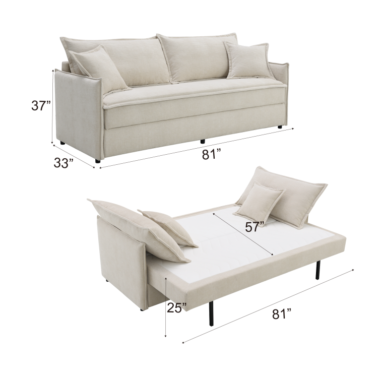 Elisea Beige Fabric Sleeper Sectional Sofa W 2 Toss Pillows