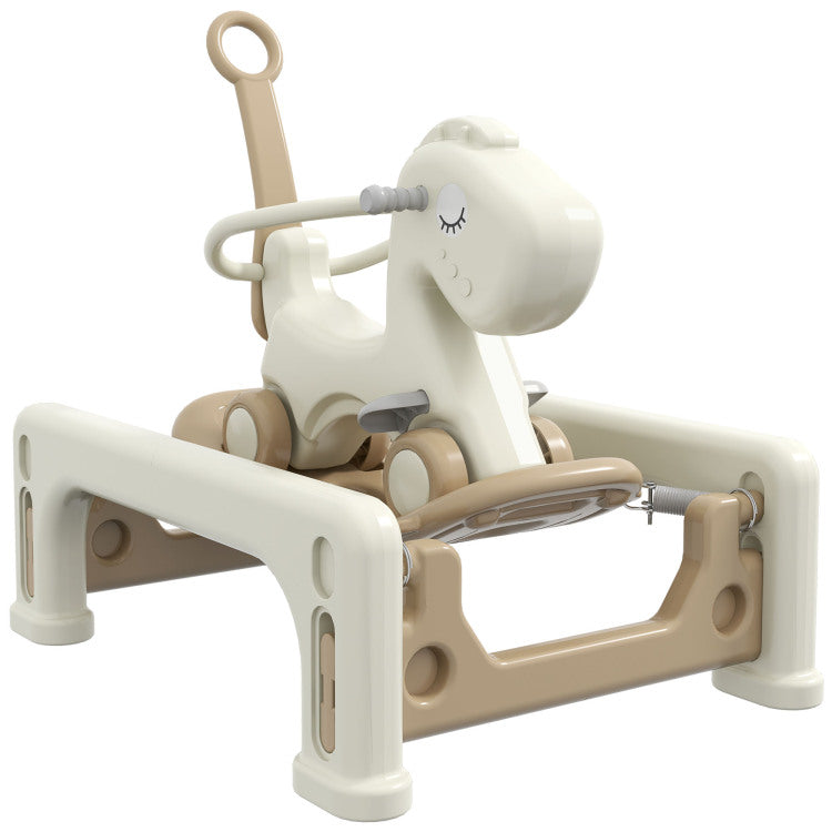 Qaba 5 In 1 Rocking Horse For Toddlers Years 1 6, Kids Spring Ride On Horse Balance Bike With Detachable Balance Board, Push Handle & Footrest For Baby Boys And Girls, Cream White