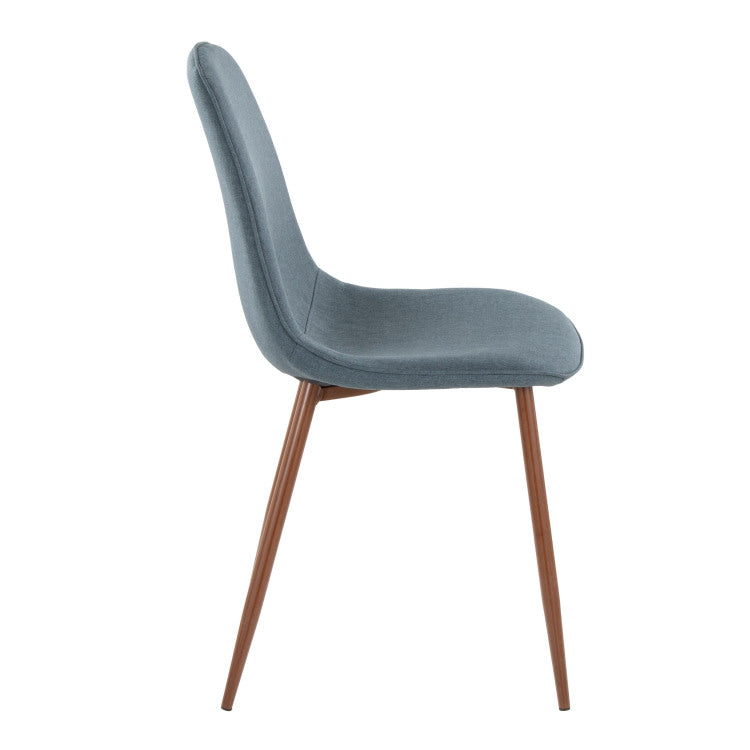 Mid Century Modern Dining Accent Chair In Walnut And Blue Fabric Set Of 2