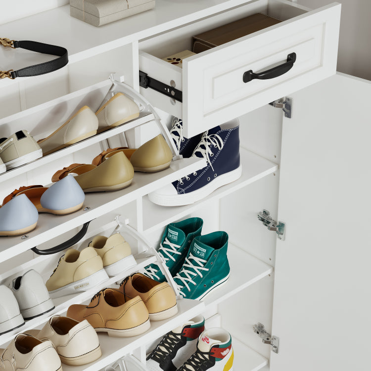 White Color Shoe Cabinet With 4 Doors 1 Drawers,Large Space For Storage