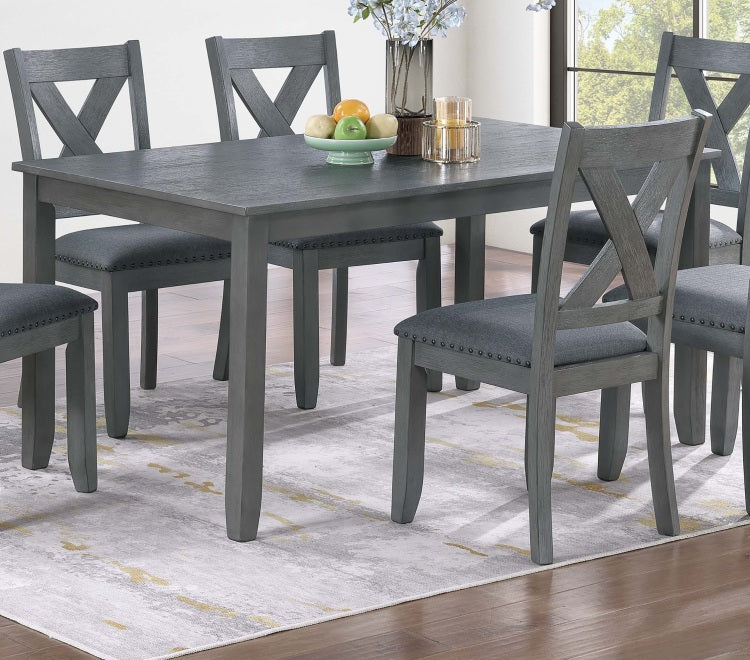 Gray Finish Dining Table 6X Chairs 7Pcs Dining Set Cushion Seat Nailhead X Cross Back Chairs Dining Room Furniture Modern Style