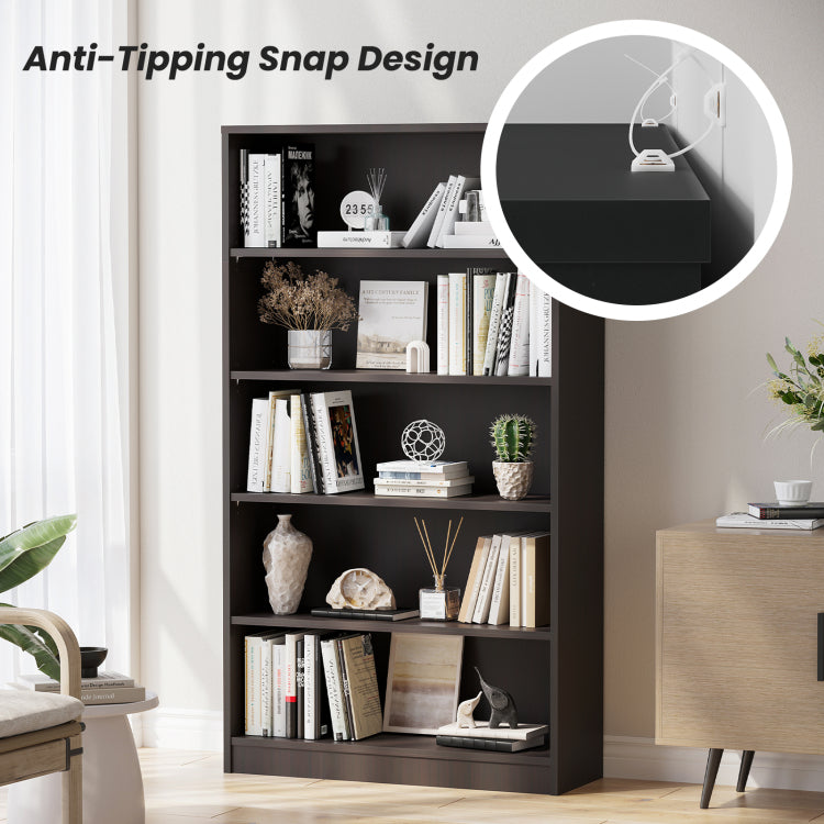 5 Shelf Modern Wood Bookshelf 60 Inch Tall, Wide Manga & Bookcase For Bedroom & Living Room Library Bookcase
