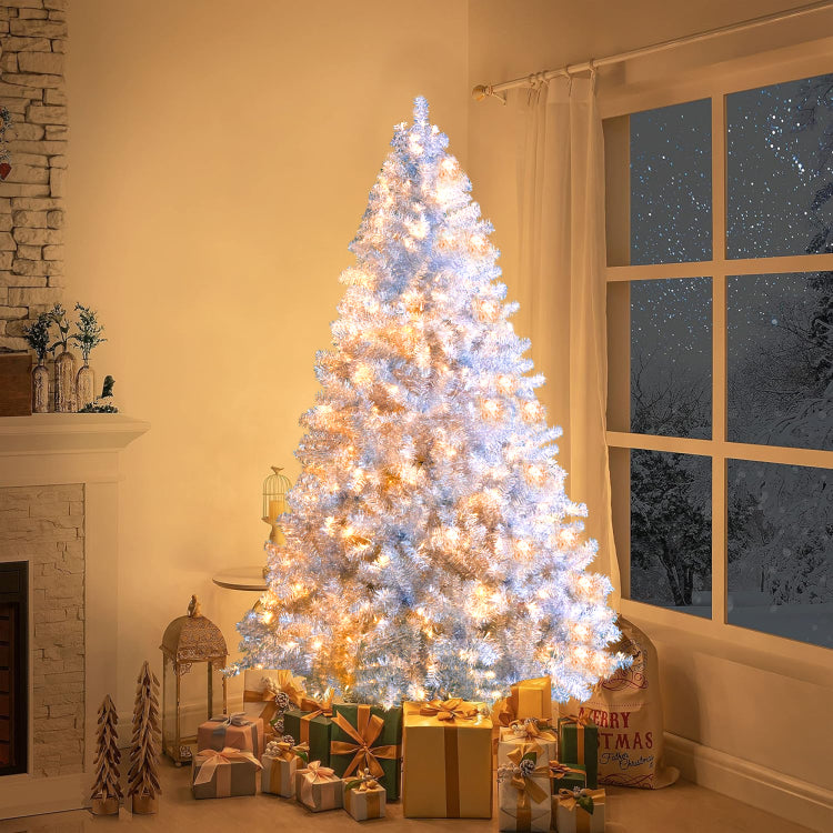 6Ft Sliver Pre Lit Artificial Christmas Tree, Hinged Full Tree With Metal Stand, 800 Branch Tips, 300 Led Lights,11 Lighting Modes, Holiday Decoration Tree For Indoor And Outdoor