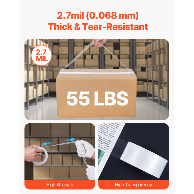 Clear Packing Tape 6 Rolls 65 Yards Clear Ping Tape With Dispenser 2.7 Mil