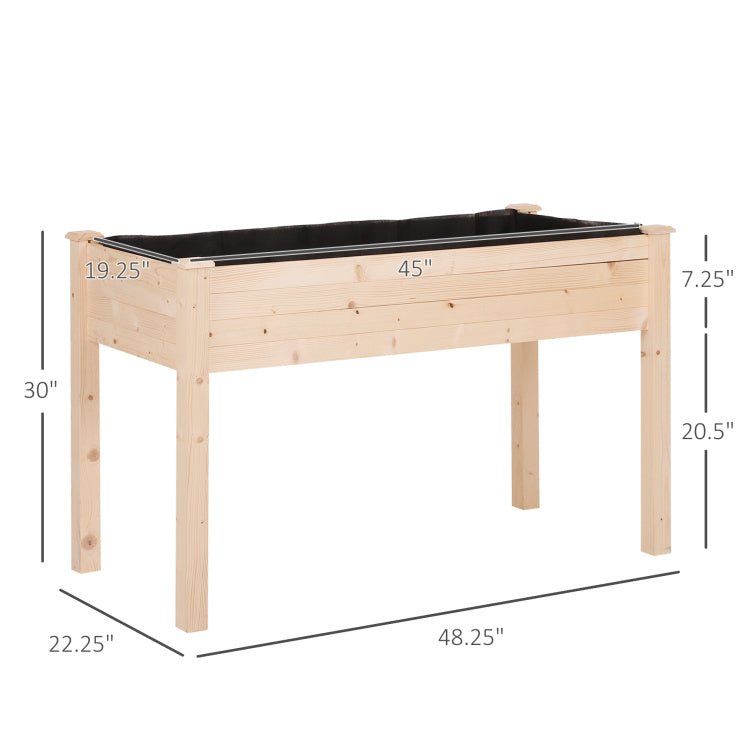 Outsunny Raised Garden Bed With Legs, 48" X 22" X 30", Elevated Wooden Planter Box, Self Draining With Bed Liner For Vegetables, Herbs, And Flowers Backyard, Patio, Balcony Use, Natural