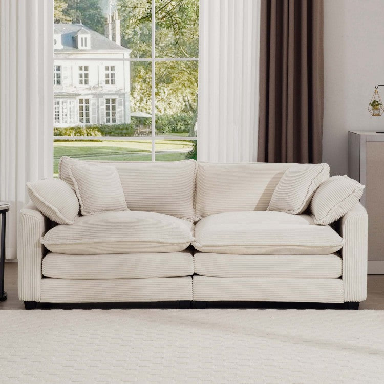 Modern Fabric Living Room Sofa 2 Seater Sofa With 4 Pillows ,Upholstered Large And Deep Seating 2 Seat Loveseat Sofa, Light Beige Corduroy