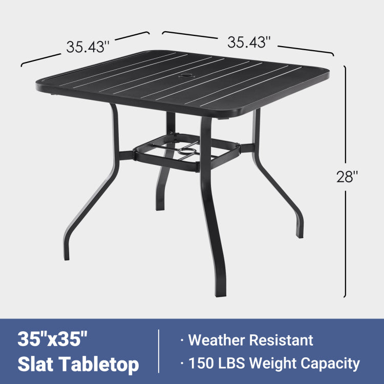 Patio Dining Table 35"X35", Square Outdoor Dining Table With 1.57" Umbrella Hole, Metal Outdoor Furniture For Patio, Graden, Backyard And Poolside, Weather Resistant