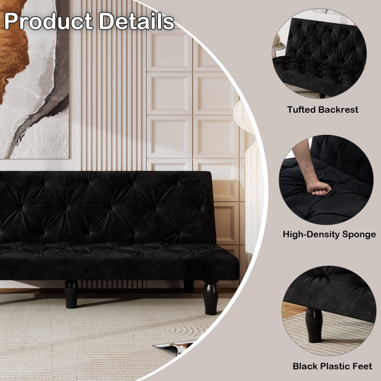 Sofa To Bed Evolution: 66" Black Velvet Sofa Bed Transforms Seamlessly, Ideal For Family Living Rooms, Apartments, And Bedrooms