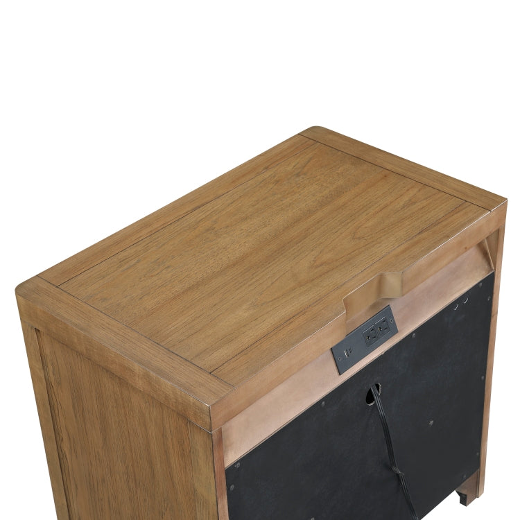 Light Brown Finish 2 Drawer Nightstand With Power Outlets Usb Ports Modern Bedroom Furniture 1Pc Bedside Table