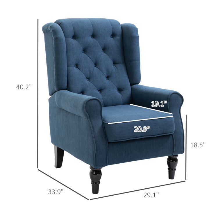 Homcom Button Tufted Accent Chair With High Wingback, Rounded Cushioned Armrests And Thick Padded Seat, Blue