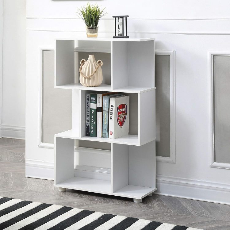 Modern Staggered 3 Shelf Manor Bookcase, White