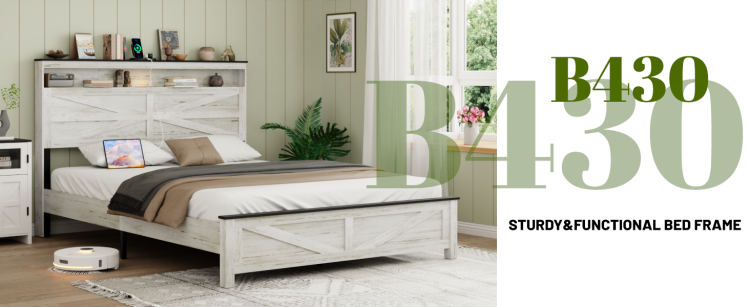 Fully Floating Bed Frame With Led Lights And Charging Station Cushion Platform Bed Frame, Large Bed, With Headboard And Hidden Storage Space, No Need For Box Springs, Antique White Gray