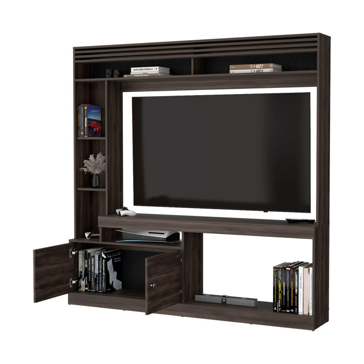 Rock House Entertainment Center With Two Doors And Open Storage, Stained Walnut