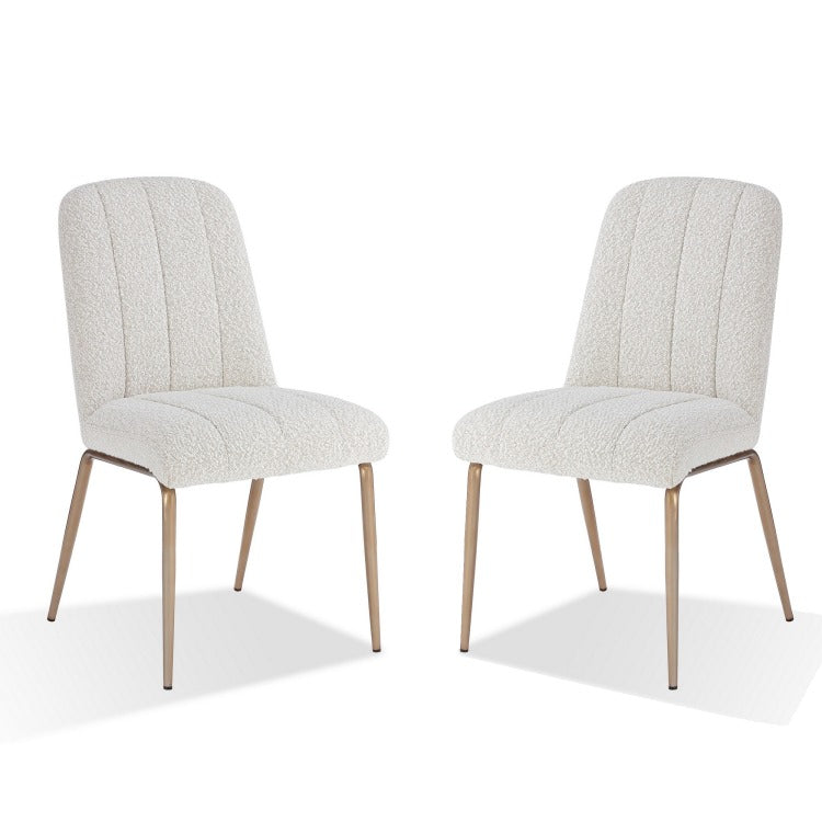 Rise 19 Inch Dining Chairs, Soft Boucle Upholstery, Set Of 2, White, Bronze