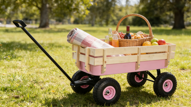 Outdoor Wagon All Terrain Pulling W Wood Railing Air Tires Garden Cart