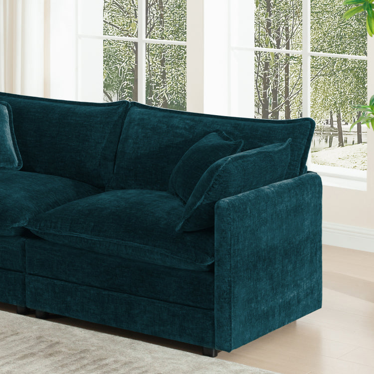 Modern Accent Chair With Ottoman, Living Room Club Chair Chenille Upholstered Armchair , Reading Chair For Bedroom, Blue Chenille