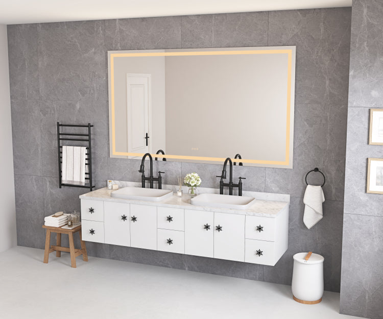 84 X 48 Inch Led Bathroom Mirror With Front And Backlight, Wall Mounted Vanity Mirror, Anti Fog, Memory, 3 Colors, Stepless Dimmable