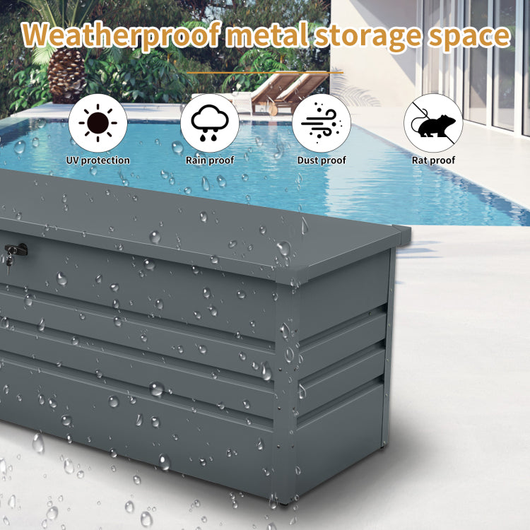 260 Gallon Metal Outdoor Deck Box Waterproof, Extra Large Patio Storage Box With Lockable Storage Containers For Patio Furniture Cushions, Pool Accessories, Garden Tools Dark Gray