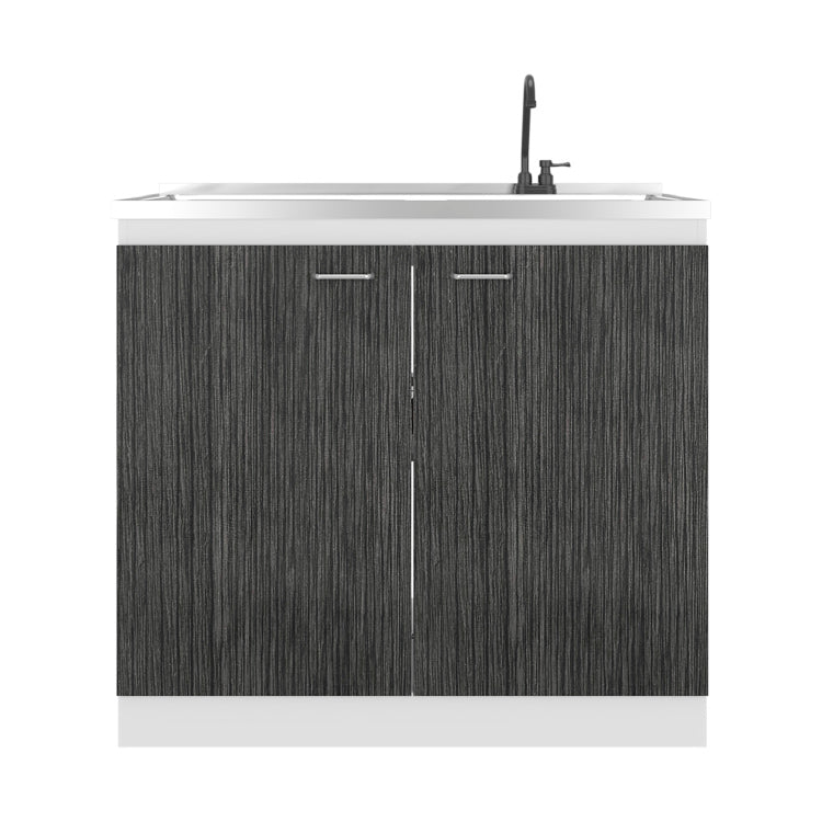 Napoles Utility Sink With Faucet Inclued And Integrated Stainless Steel Counter Top, Freestanding Cabinet With Two Doors, Metal Handles And Two Interior Shelves, Gray White