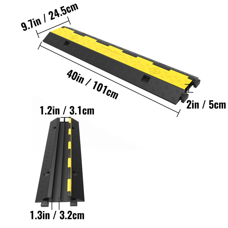 Rubber Cable Protectors Heavy Duty Wire Hose Cord Protective Cover Ramps Floor Driveway Speed Bump, 3 Pack 2 Channel 11000Lbs