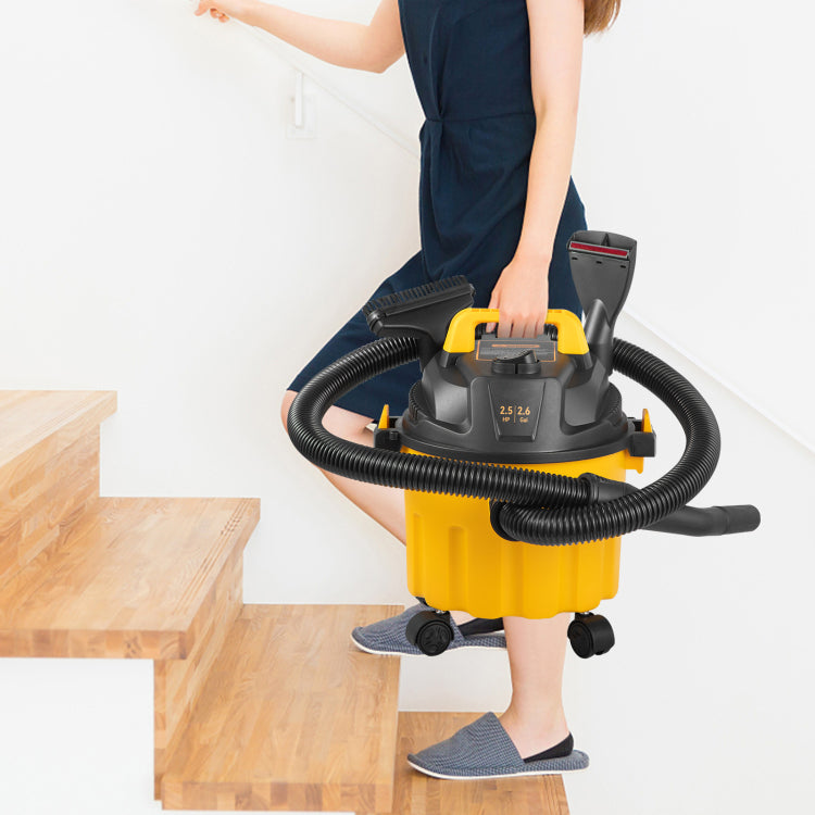 Wet Dry Vac, 2.6 Gallon, 2.5 Peak Hp, 3 In 1 Shop Vacuum With Blowing Function, Portable With Attachments To Clean Floor, Upholstery, Gap, Car, Etl Listed, Yellow