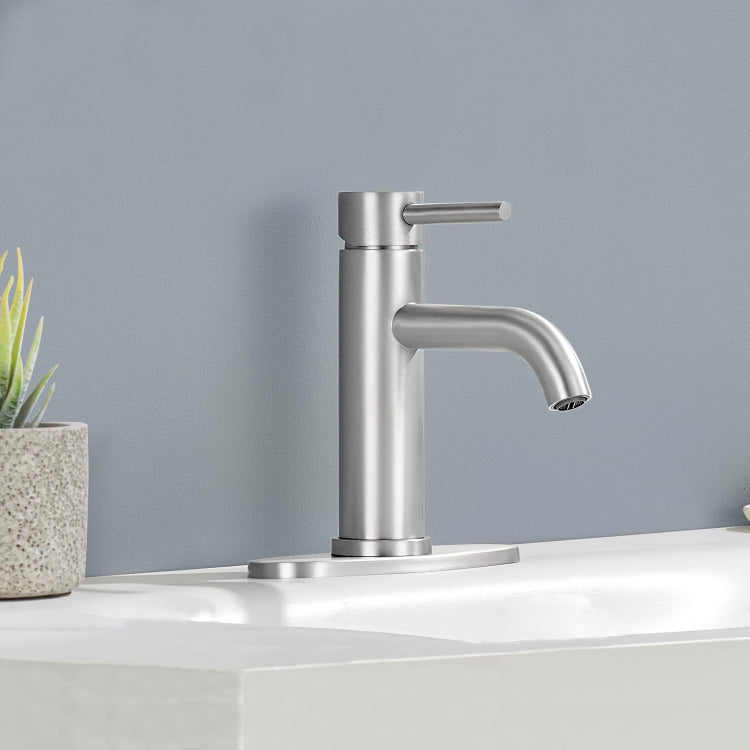 Single Handle Bathroom Faucet Lavatory Faucet Stainless Steel Single Hole T10, Brushed Nickel