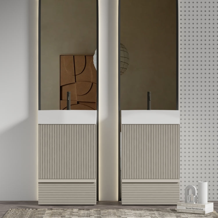 Gada 20" Striped Beige Bathroom Vanity With Ceramic Sink, Freestanding Bathroom Cabinet For Modern Bathroom, One Piece White Ceramic Basin Without Drain And Faucet, Kd