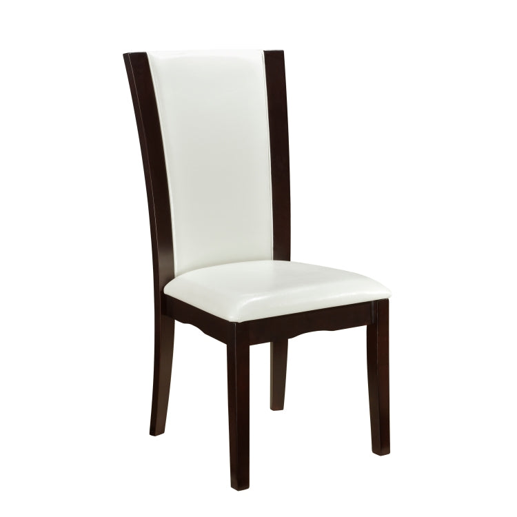 Modern Contemporary Dining Side Chairs Set Of 2 White Faux Leather Upholstered Espresso Finish Hardwood Solid