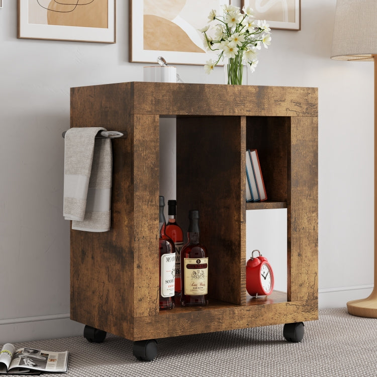 Mid Century Modern Style Movable Side Cabinet For Sofa, Household Brown Trolley Storage Locker And Shelf For Living Room