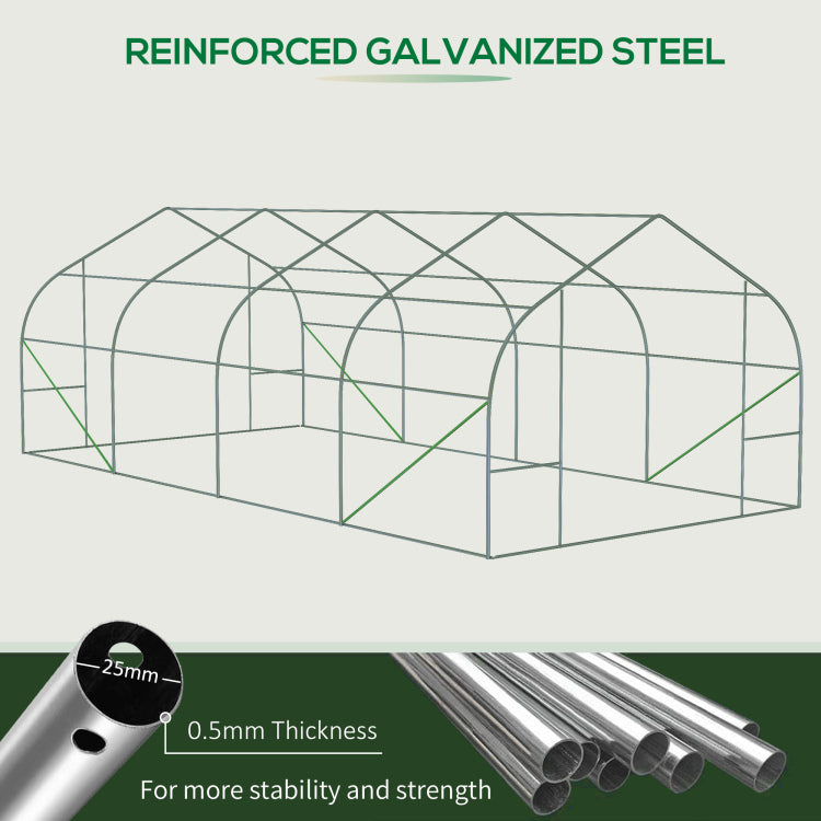 Outsunny 20' X 10' X 7' Walk In Tunnel Greenhouse With Zippered Mesh Door And 8 Mesh Windows, Gardening Plant Hot House With Galvanized Steel Hoops, Green