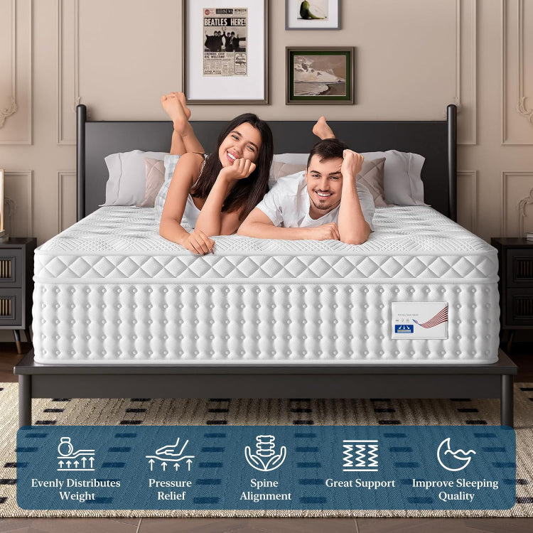 14 Inch King Hybrid Mattress Memory Foam & Pocket Spring Bed Medium Firm Comfort, Spine Support, Quiet & Breathable