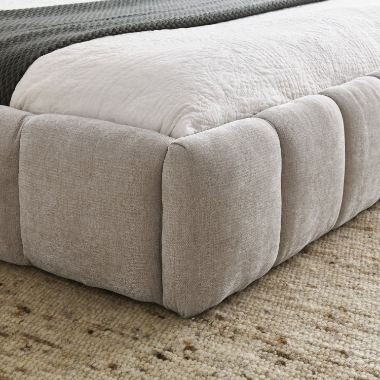 Queen Size Upholstered Bed Frame With Thick Fabric, Chenille Fabric Grounded Queen Size Platform Bed With Headboard And Solid Frame. No Box Spring Needed, Beige 68''*86.5''*23.5''