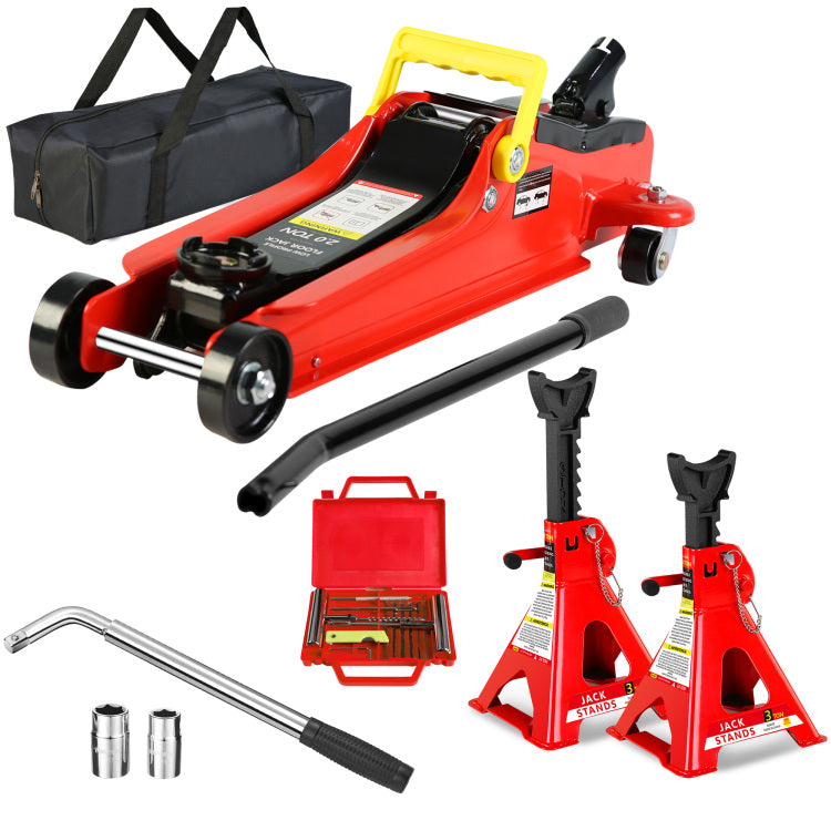 2 Ton Low Profile Floor Jack, 3T Jack Stand Tire Repair Kit L Wrench Heavy Duty Steel Racing Floor Jack With Single Piston Quick Lift Pump, Floor Jack Lifting Range 3.3" 15.2"