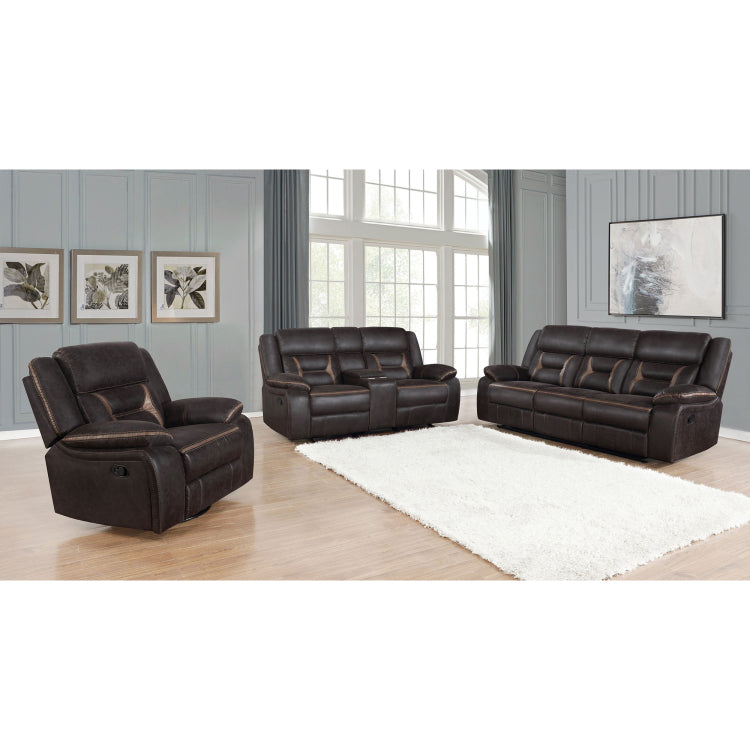 Brazelton Brown Upholstered Glider Loveseat With Console