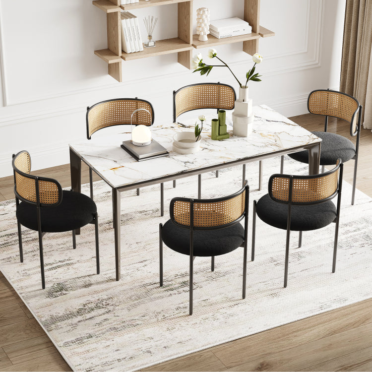 Modern Upholstered Dining Chairs Set Of 2,Rattan Back Dining Room Chairs,Accent Kitchen Chairs With Metal Legs