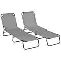 Outsunny 2 Piece Folding Chaise Lounge Pool Chairs, Outdoor Sun Tanning Chairs With 5 Level Reclining Back, Steel Frame For Beach, Yard, Patio, Dark Gray