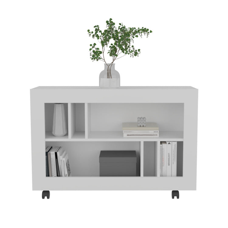 Joge 37,4" Wide Console Table Cart With Six Shelves, Casters, Entryway Table, Side Table, Living Room Table, For Living Room White