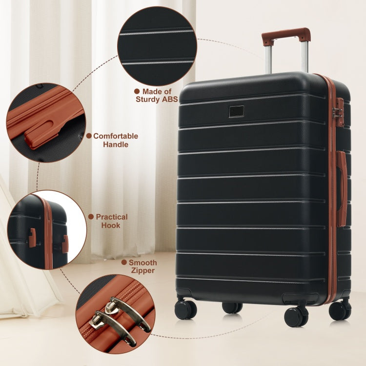 Premium Abs Travel Luggage Set , 3 Piece Tsa Lock Suitcase Ensemble With 20, 24, And 28 Inch Sizes With 360 Spinner Wheels, Black And Brown