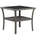 Outsunny Rattan Side Table, Outdoor End Table With Storage Shelf, Aluminum Frame Square, Coffee Table With Tempered Glass Top, Mixed Gray