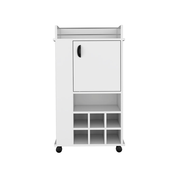 Fargo Bar Cart With Cabinet, 6 Built In Wine Rack And Casters