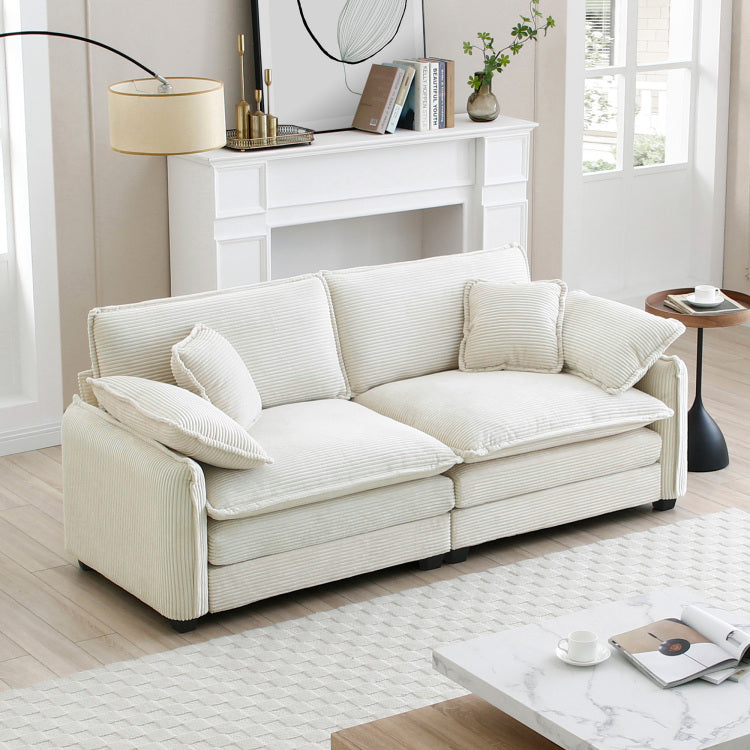 Warm And Cozy Living Room Sofa With 4 Pillows Upholstered Large Deep Seat 2 Seater Sofa For Living Room, Beige Corduroy