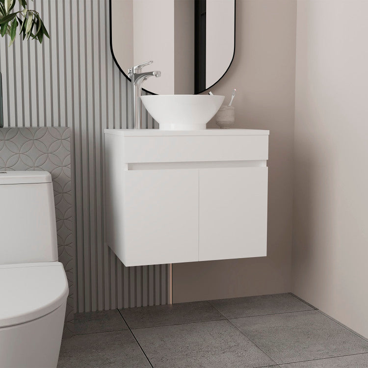 Vessel Sink Vanity Manchester, Two Drawers And Open Shelf, White