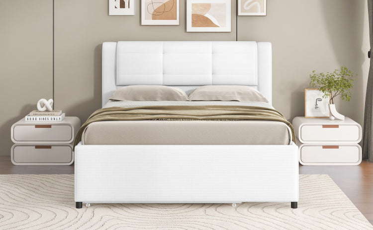 Full Size Upholstery Platform Bed With Trundle,Trundle Can Be Flat Or Erected, Beige
