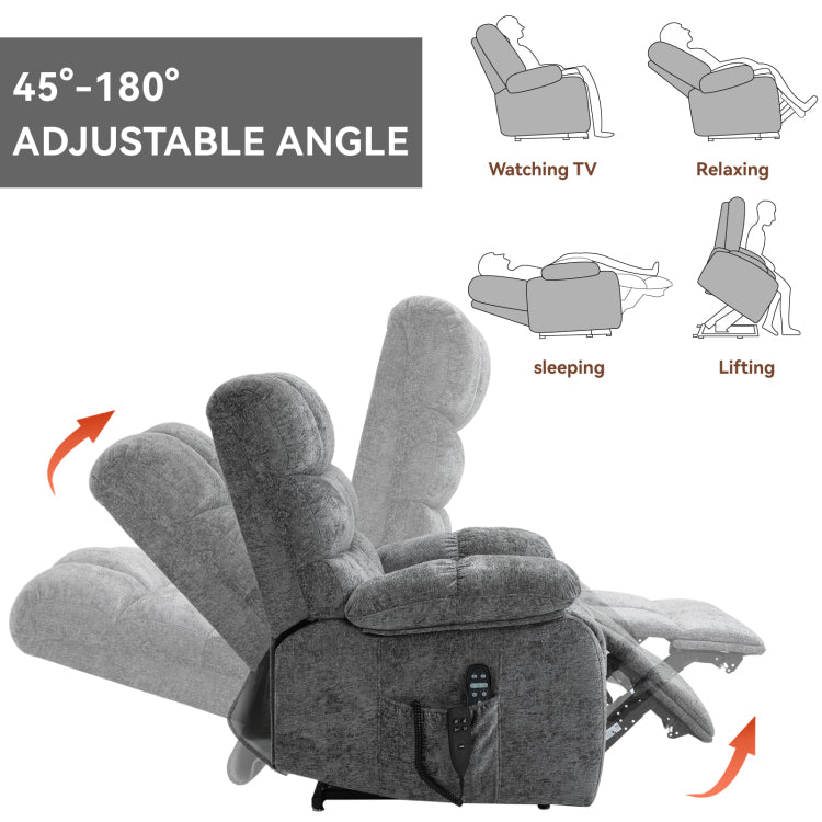 Lift Recliner Chair Heat Massage Dual Motor Infinite Position Up To 350 Lbs Large Electric Power Lift Recliners With Power Remote, Medium Firm And Heavy Duty, Grey