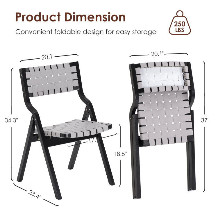 Wood Folding Chairs, Foldable Chairs Wooden Indoor Stackable Dining Chairs For Kitchen & Dining Room Chair Woven Seat & Webbing Back, Dining Chair Set Of 2