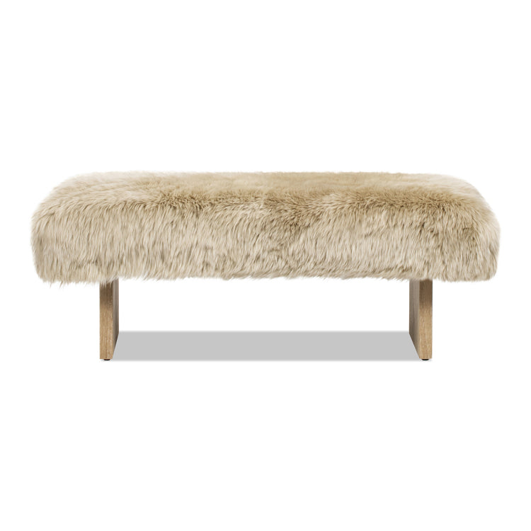 Leda 49" Sheepskin Fur Rectangular Accent Bench, Natural Blonde Genuine Fur