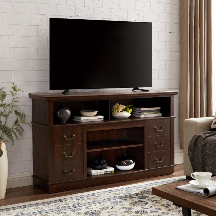 Retro Tv Stand With Storage For Tvs Up To 65'', Mid Century Modern Tv Stand & Entertainment Center With Shelf,Tv Stand For Media,Tv Console Table For Living Room Espresso 60"W*15.75"D*34.25"H